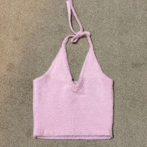 Whitney Simmons eyelash knit midi halter top - pink